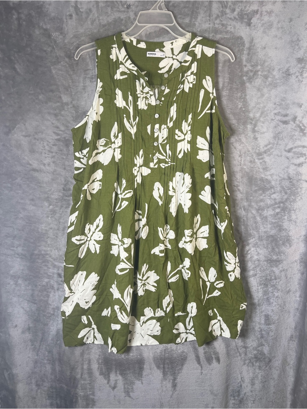 Sonoma Olive Green Sleeveless Floral Tunic